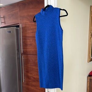 Blue Alice + Olivia Midi Dress Mock Neck Sleeveless